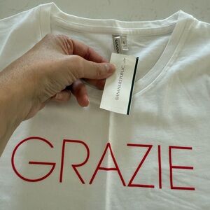Banana republic White Tee with Red 'GRAZIE' Graphic